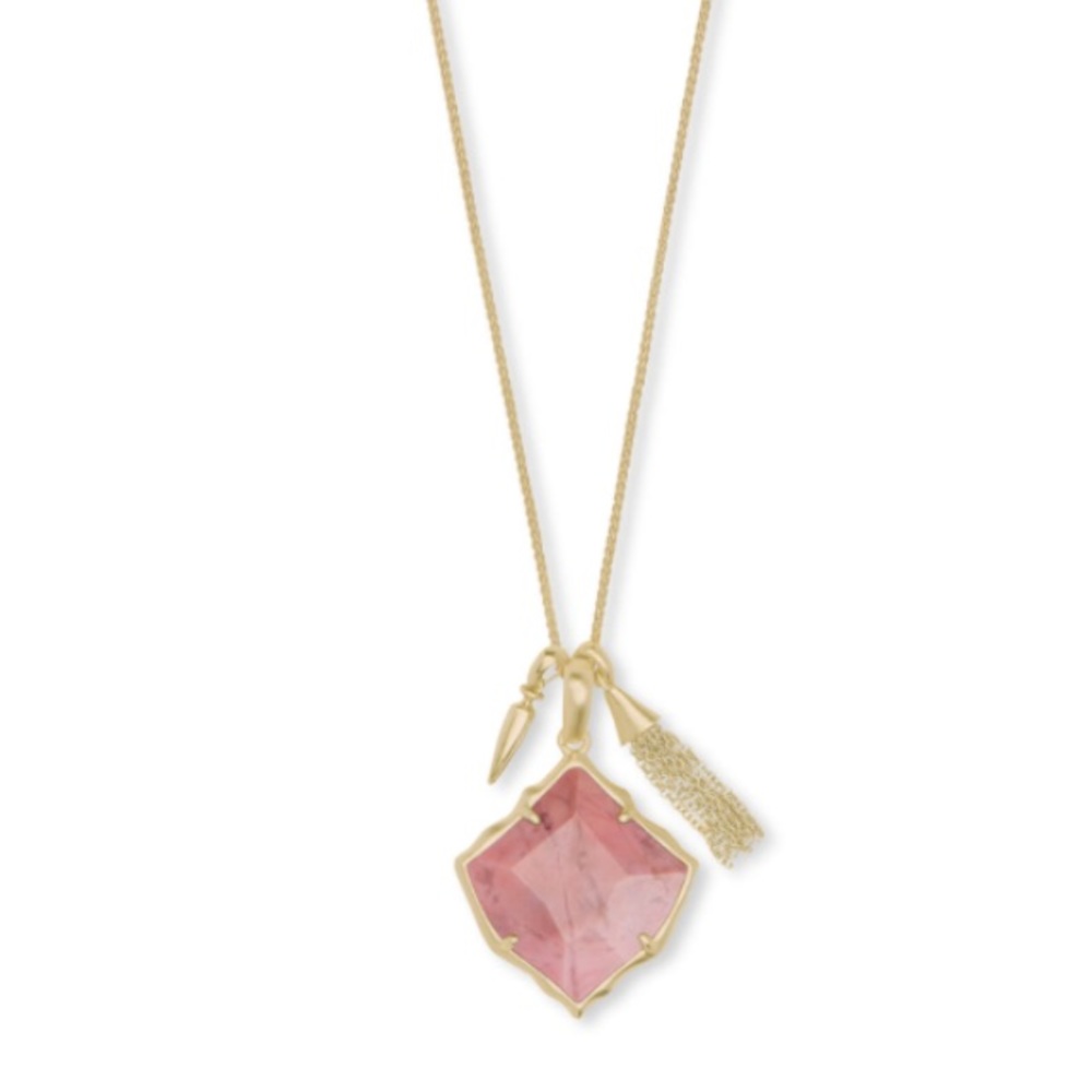 NWOT Kendra Scott Arlene Gold Pend Pink Rhodonite